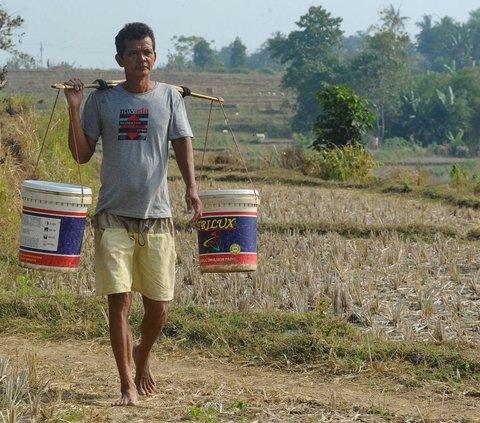 Bahkan ada warga yang harus rela berjalan jauh demi mendapat air hingga ke tempat ini.<br /><br />Di tengah cuaca panas yang menyengat, mereka berjalan kaki tanpa alas, memikul beban dua ember berisi air yang baru mereka ambil dari sumber air tersebut.