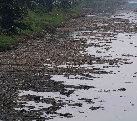 Debit air Kanal Banjir Timur (KBT) yang berkurang akibat musim kemarau ini telah memperlihatkan bagian dasar kanal baik di tengah atau di sisi kanal kiri dan kanan.