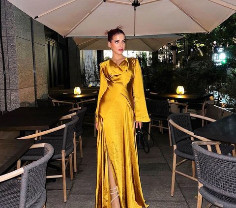 The Charm of Tasya Farasya in a Luxurious Mustard Dress