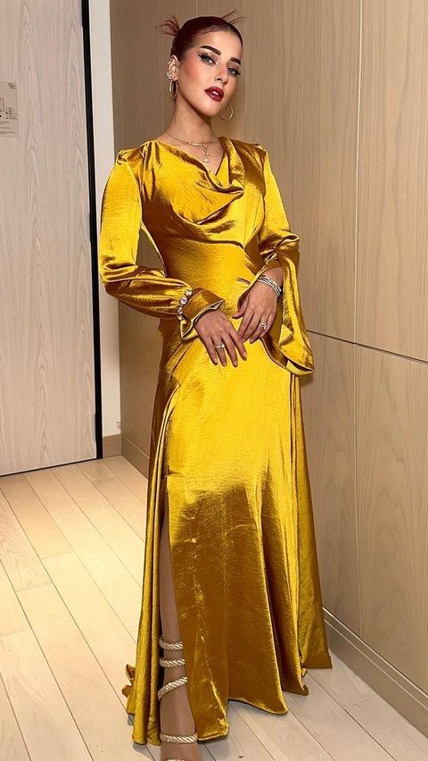 The Charm of Tasya Farasya in a Luxurious Mustard Dress