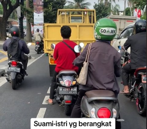 Terjebak Macet, Aksi Pasutri Pamitan di Jalan Ini Bikin Iri Pengendara Lain