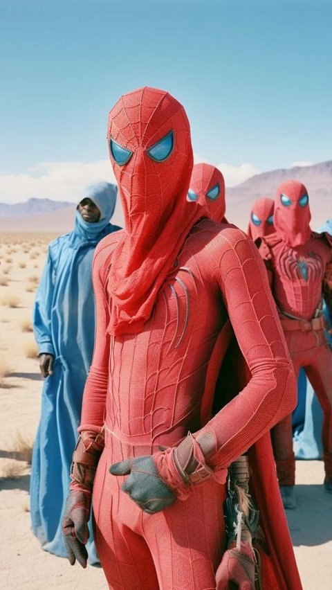 Begini Wujud Spider-Man Digambarkan AI sebagai Suku Pedalaman Padang Pasir, Kostumnya Kocak