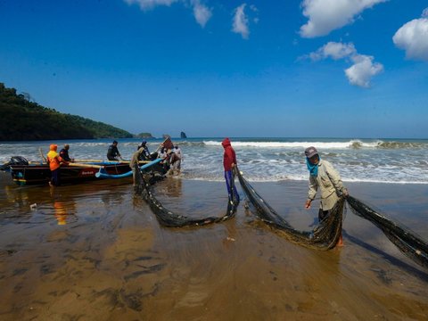 FOTO: Fenomena El Nino Membawa Berkah Bagi Nelayan Jaring Tarik di Trenggalek