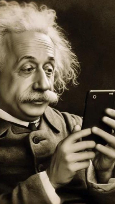 Begini Wajah Serius Einstein Kalau Lagi Pegang HP Versi AI