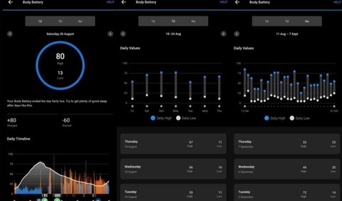 Selain Body Battery, pengguna juga dapat melihat riwayat Body Battery mereka di aplikasi Garmin Connect. 