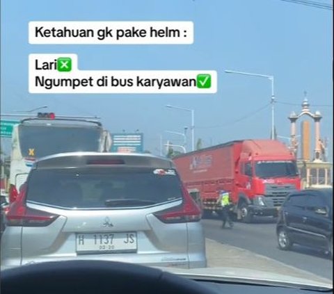 Viral Momen Penumpang Motor Hindari Tilang dengan Sembunyi Naik Bus, Aksinya Bikin Bingung Polisi