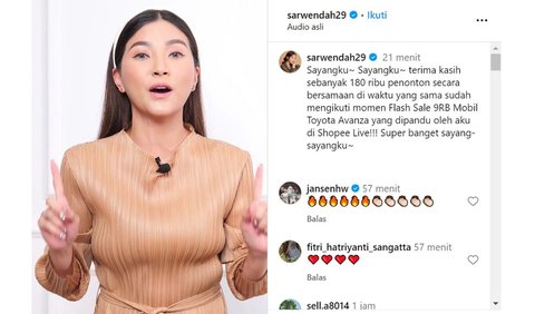 Kemeriahan live streaming Flash Sale Shopee Live ini diungkapkan langsung oleh Sarwendah melalui akun Instagram pribadinya @sarwendah29.