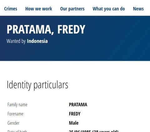 Begini Foto Penampakan Gembong Narkoba Fredy Pratama di Situs Interpol: Wanted