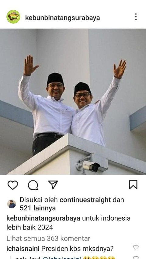 Begini Penjelasan Kebun Binatang Surabaya soal Foto Anies-Cak Imin Nongol di Akun Instagram