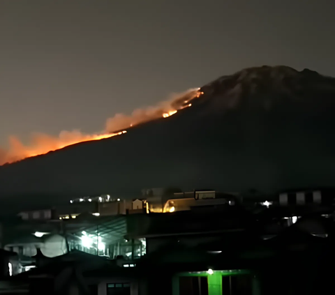 Potret Gunung Sumbing Terbakar Hebat, Api Terlihat dari Permukiman