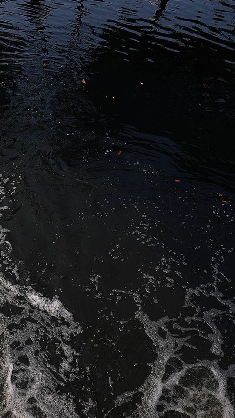 Bukan hanya berwarna hitam pekat, aliran Kali Bekasi yang tercemar limbah industri ini juga mengeluarkan bau tak sedap.