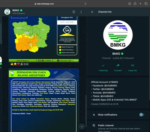 BMKG Hadir di WhatsApp untuk Lebih Menjangkau Masyarakat, Sudah Diikuti 4 Juta Orang