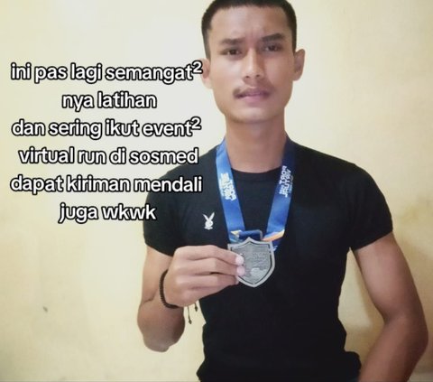 Ia juga mengaku sering kali mengikuti event atau acara virtual run di sosial media. <br><br>Berkat semangatnya, pria Aceh ini berhasil mendapat kiriman medali. <br>