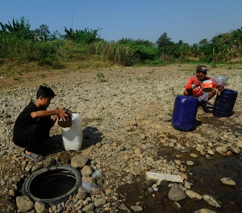 FOTO: Potret Miris Warga Bogor Terdampak El Nino, Gali Sumur di Tengah Sungai Demi Dapatkan Air