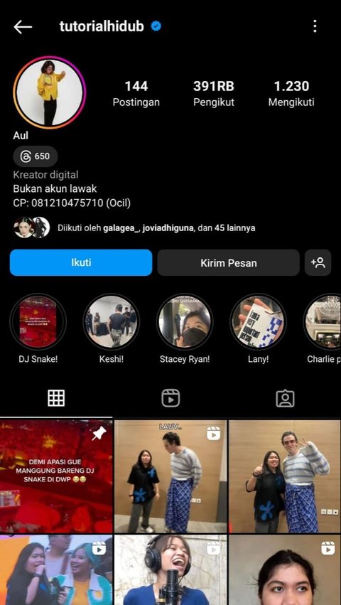 Sementara di Instagram @tutorialhidub, Aul mendapatkan 392 ribu pengikut. Akunnya pun sudah mendapatkan centang biru atau terverifikasi.<br>