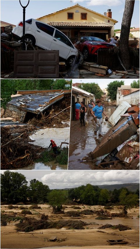 FOTO: Mobil-Mobil Bergelimpangan hingga Jembatan Rusak Diterjang Banjir Bandang Usai Hujan Deras Dua Hari Melanda Spanyol