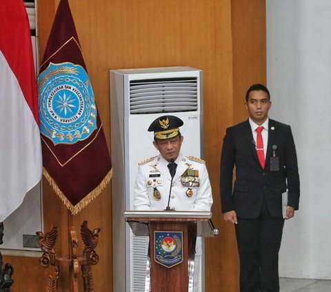 Menteri Dalam Negeri (Mendagri) Tito Karnavian memberikan sambutan saat pelantikan sembilan Penjabat (Pj) Gubernur di Kantor Kementerian Dalam Negeri, Jakarta, Selasa (5/9/2023). <br>
