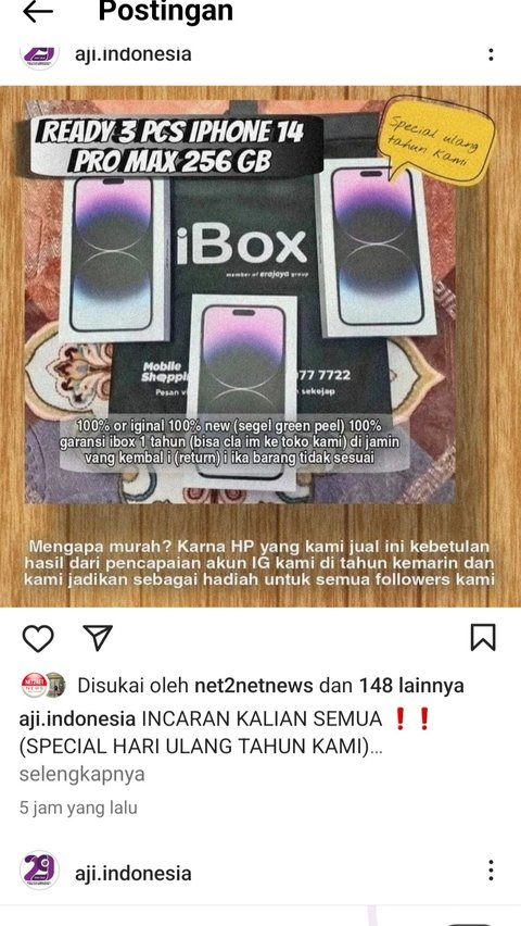 Akun Instagram AJI Indonesia Diretas, Unggah Iklan Jualan iPhone