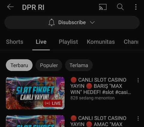 Akun YouTube DPR RI Diretas, Siarkan Live Judi Online