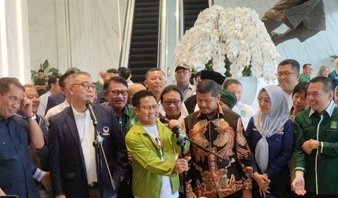 Ketua Umum Partai Kebangkitan Bangsa (PKB) Muhaimin Iskandar mendatangi Gedung DPP NasDem Tower, Jakarta.