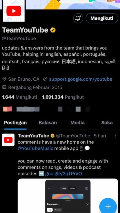 2. Cari akun TeamYouTube dan klik<br>