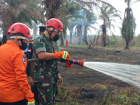 Beraksi Bak Petugas Damkar, Potret Gagah Jenderal Dudung Berjibaku Padamkan Kebakaran Hutan di Jambi