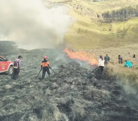 Update Kebakaran Gunung Bromo Gara-Gara 'Flare Prewedding': Api Masih Menyala di Sejumlah Titik