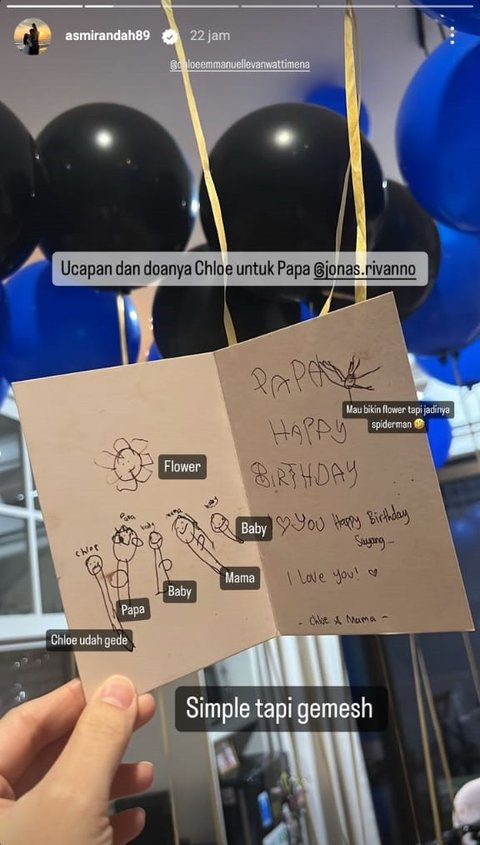 Keindahan momen ulang tahun Jonas semakin terasa dengan kartu ucapan dari sang putri, Chloe.