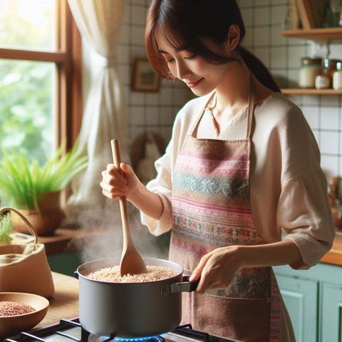 Ilustrasi Masak Beras Merah
