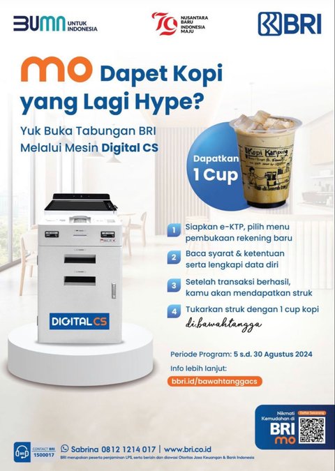 Dapatkan Kopi Kekinian dengan Buka Tabungan Lewat Digital CS BRI