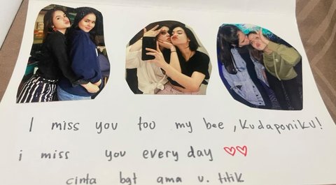 Jika Steffi yang dipanggil Laura dengan Bee merindukannya, ia bisa membuka kartu ini yang bertuliskan 'I miss you too my bee' lengkap dengan foto kebersamaan mereka.<br>