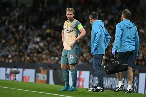 Para pemain Manchester City melakukan selebrasi merayakan gol yang dicetak Erling Haaland ke gawang Arsenal pada pekan kelima Liga Inggris 2024/2025, Minggu (22/9/2024) malam WIB. (Paul ELLIS