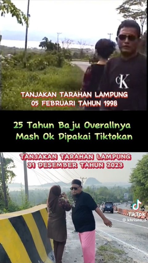 Pada foto pertama, mereka membuat video remake di Lampung dengan baju yang sama. Video di atas diambil tahun 1998 ,sementara video dibawahnya diambil tahun 2023.
