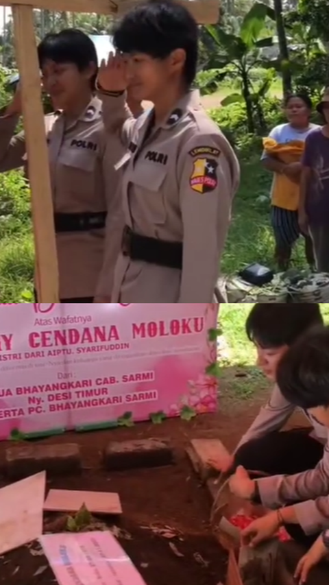 <b>Resmi Jadi Polisi, Wanita Kembar Ini Beri Hormat saat Ziarah ke Makam Ibunda yang Wafat Jelang Pelantikan</b><br>