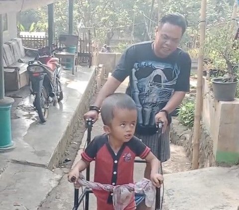 Really Happy, Father is Very Excited to Know that His Sick Child Can Finally Walk Alone