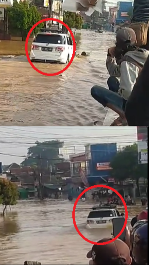 Viral Momen Pengendara Mobil Nekat Terobos Jalanan Banjir Meski Sudah Diingatkan Warga, Begini Aksinya