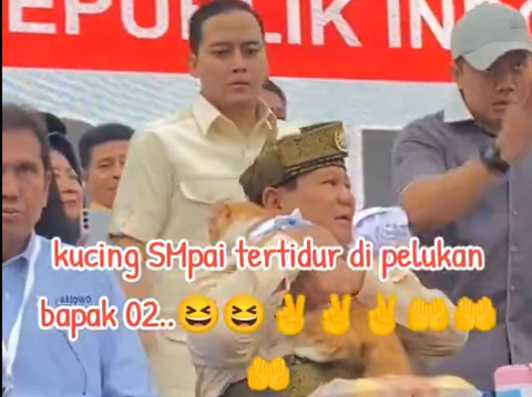 Prabowo Subianto Suddenly Stops His Speech During Campaign, Apparently Because He Saw a Cute Cat Belonging to a Resident, Immediately Carries It to the Stage