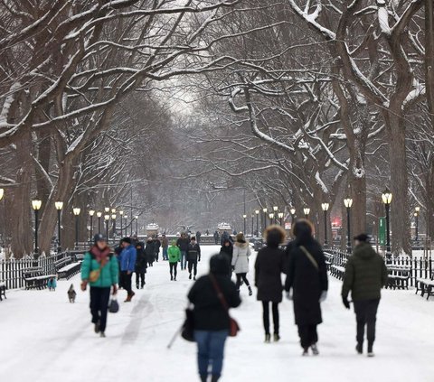 FOTO: Momen Kota New York Akhirnya Diguyur Hujan Salju Pertama Setelah 700 Hari