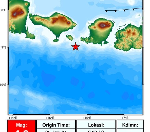 Bali dan Lombok Diguncang Gempa 4,8 Magnitudo
