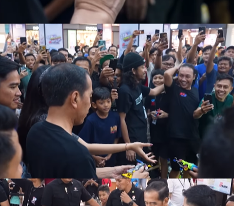 Portrait of Jokowi Watching Tamiya Racing with Kaesang and Erina at Mal Bareng Kaesang and Erina