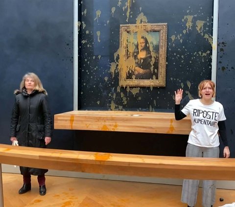 FOTO: Penampakan Lukisan Mona Lisa Dilempari Sup oleh Aktivis Perubahan Iklim