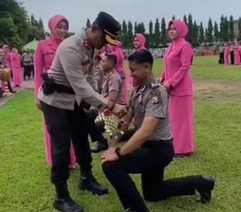 Bintara Polisi Masih Bujangan saat Kenaikan Pangkat, Komandan Langsung Siram Air 'Ben Laku'