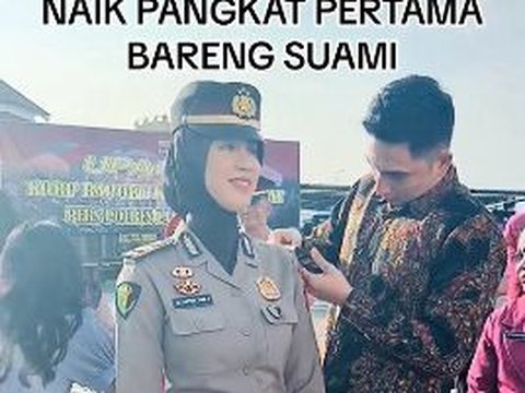 Pasutri Sama-sama Perwira, Momen Suami Polisi Siram Air Kembang ke Istri Polwan saat Naik Pangkat Romantis Banget