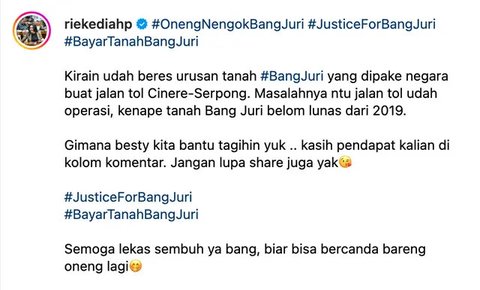 Rieke Diah Pitaloka jenguk Mat Solar. Ia syok mendapati ganti rugi tanah Mat Solar yang dipakai negara untuk Tol Cinere-Serpong hingga kini belum lunas. (Foto: Dok. Instagram @riekediahp)