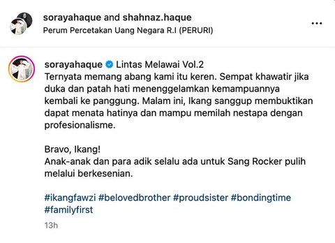 Ikang Fawzi manggung lagi, sembilan hari setelah sang istri, Marisssa Haque meninggal dunia. Ia kembali bernyanyi di ajang Lintas Melawai Volume 2, Jakarta. (Foto: Dok. Instagram @sorayaha