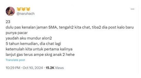 Cerita Netizen Jodohnya Teman SMA. (Sumber: X/yuriko_swaaan)
