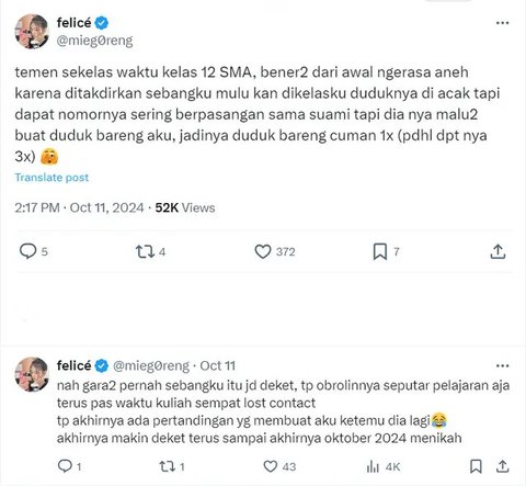 Cerita Netizen Jodohnya Teman SMA. (Sumber: X/yuriko_swaaan)