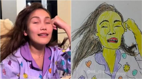Ayu Ting Ting dan Bilqis digambar AA Drawing. (sumber: TikTok/@aa_drawingfunny)