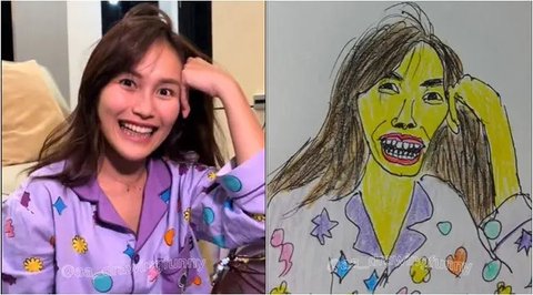 Ayu Ting Ting dan Bilqis digambar AA Drawing. (sumber: TikTok/@aa_drawingfunny)