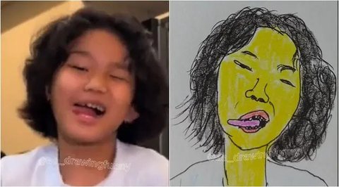 Ayu Ting Ting dan Bilqis digambar AA Drawing. (sumber: TikTok/@aa_drawingfunny)